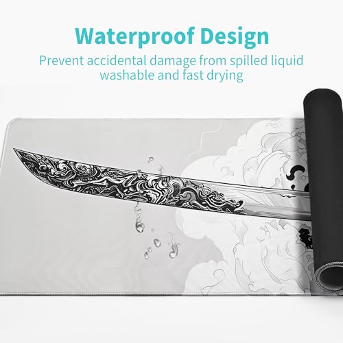 Katana Gaming Mouse Pad 31.5x11.8 Inch Large Black Long Extended Pads Big Mousepad Large Non-Slip Rubber Base Waterproof Big Keyboard Mat with Stitched Edges for PC Computer Laptop and Office - color: Katana