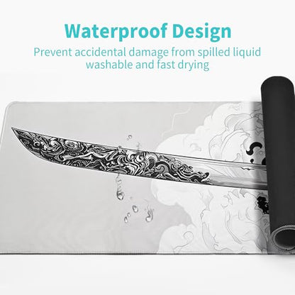 Katana Gaming Mouse Pad 31.5x11.8 Inch Large Black Long Extended Pads Big Mousepad Large Non-Slip Rubber Base Waterproof Big Keyboard Mat with Stitched Edges for PC Computer Laptop and Office - color: Katana
