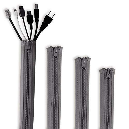 StangH Cable Management Sleeve Organizer - 19 Inch Home and Office Zip-up Cable Sleeve Wire Organizer Flexible Cord Concealer Wrap, Electrical Cord Covers for TV/Computer/Desk, 4 Pieces -Grey - color: Grey, size: 19"L x 3.5"W-4PACKS