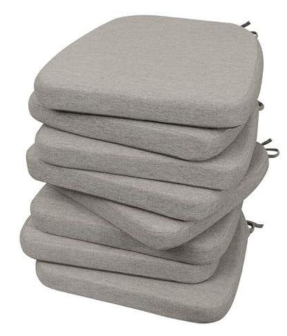 AAAAAcessories D-Shaped Chair Cushions, 2" Thick Dining Chair Pads with Ties and Removable, Machine-Washable Cover, 17" x 16", Set of 8, Khaki Gray - color: Khaki Gray, size: 8 Count(Pack of 1)