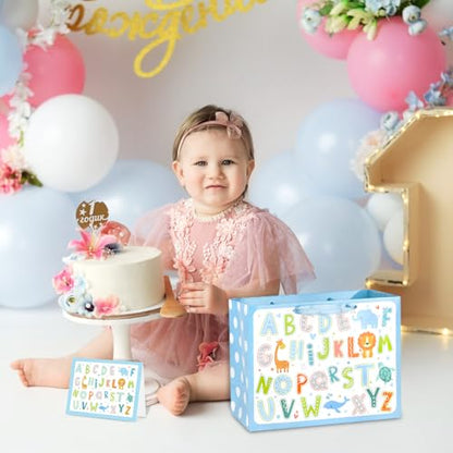 Hooqict Large Baby Boy Girl Gift Bag with Tissue Paper and Greeting Card, Reusable Baby Shower or Happy Birthday Gift Wrap Bag with Handle for Parties - 11.8" x 9.4" x 5.4” - color: Baby