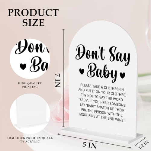 Baby in Bloom Shower Decorations, Gender Reveal Games Party Decorations Don't Say Baby Shower Game Baby Shower Sign, 5x7 Inch Arch Acrylic Signs - color: Baby1