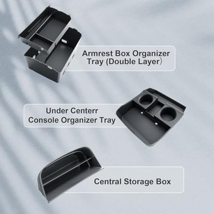BIBIBO 4Packs for 2026 Hyundai Palisade Center Console Organizer 2026 Hyundai Palisade Calligraphy Console Tray 2026 Palisade Console Insert Tray 2026 Palisade (ONLY FIT Palisade Calligraphy) - color: Black-(Console Under+Insert shelf+Armrest Tray)