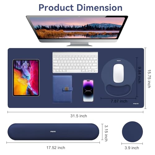 MOSISO Wrist Rest for Keyboard Mouse Pad Set, Large Gaming Deskpad&Circle Curved Mousepad&Keyboard Wrist Rest&Coaster, Ergonomic Non-Slip Mousepad&Easy Typing Pad with Silicone Lining, Navy Blue - color: Navy Blue