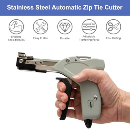 Metal Zip Tie Cutter, Stainless Steel Cable Tie Gun with Adjustable Tension & Automatic Cutter for Stainless Steel Tie Wrap with Free Zip Tie Release Tool, Single-Hand Operated - style: Single-Hand Operated