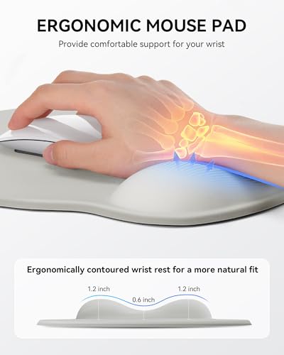 Mouse Pad with Wrist Rest, Ergonomic Mouse Pads for Desk, Office Non-Slip Mousepad with Gel Wrist Support(Light Gray, 10.6''L x 9''W) - color: Light Grey