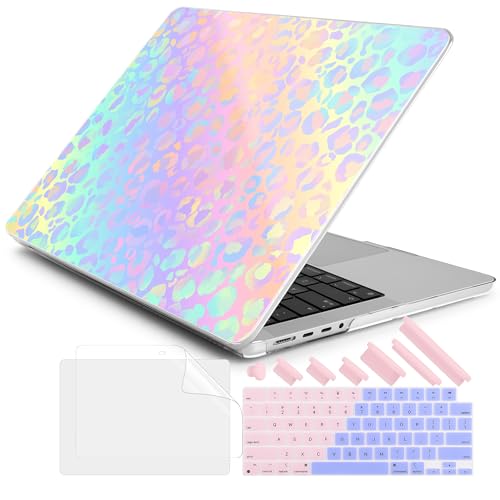 DONGKE Case for MacBook Pro 14 Inch (2026-2021 Release, M5 M4 M3 M2 M1 Pro/Max Chip), Plastic Slim Hard Shell Protective Cover with Keyboard Cover & Screen Protector, Leopard Print - color: Leopard Print