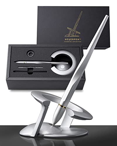 novium Hoverpen Interstellar - Luxury Pen Made With Aerospace Alloys, Unique Aesthetic, Free Spinning Executive Pen, Desk Decor (Starlight Silver, 18K-Gold) - color: Starlight Silver, style: 18K Gold-Plated
