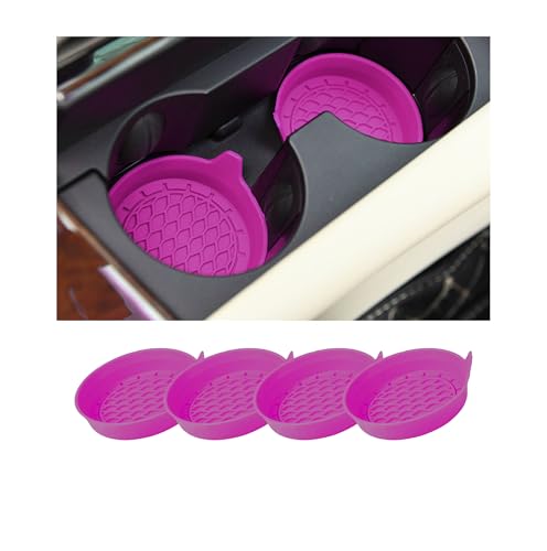 4PCS Car Cup Holder Coaster, Silicone Non-Slip Vehicle Cup Holder Insert Pads, Automotive Interior Insulation Drink Cup Mats Decor Accessories, Universal for SUV, Sedan, Truck (Purple) - color: Purple