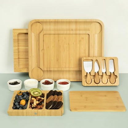drmvalg Charcuterie Board Cheese Tray Set with Stainless Steel Knives, Slates and Bowls. Gift for Housewarming, Wedding Couple, Bridal Shower (CB002) - size: CB002