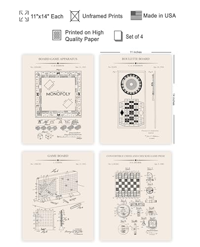 Poster Master 4-Piece Board Game Blueprint Poster - Gaming Patent Print - Chess Art - Roulette Wheel Artwork - Technical Design - Battleship Design - Office or Kid's Room Decor - 11x14 UNFRAMED - color: Patent Kids 10, size: 11"L x 14"W