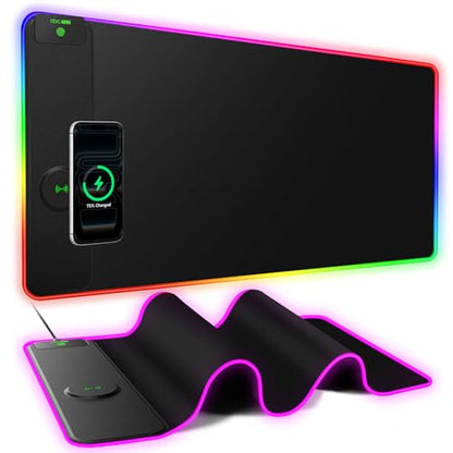 XXL RGB Gaming Mouse Pad with 15W Magnetic Wireless Charging, 31.5'' x 15.8'' Extra Large LED Mousepad, 24 Lighting Effects Desk Mat with Non-Slip Rubber Base, Waterproof Ultra-Smooth Surface - color: RGB-31.5"x15.8"