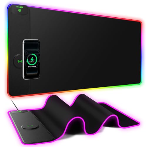 XXL RGB Gaming Mouse Pad with 15W Magnetic Wireless Charging, 31.5'' x 15.8'' Extra Large LED Mousepad, 24 Lighting Effects Desk Mat with Non-Slip Rubber Base, Waterproof Ultra-Smooth Surface - color: RGB-31.5"x15.8"
