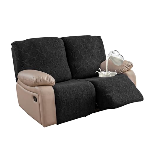 100% Waterproof Recliner Loveseat Cover, 2 Pieces Stretch Recliner Sofa Slipcovers Washable Couch Cover Furniture Covers for Pets, Dogs, Kids (Black, 2 Seater) - color: Black, size: 48"-62" 2 Seater