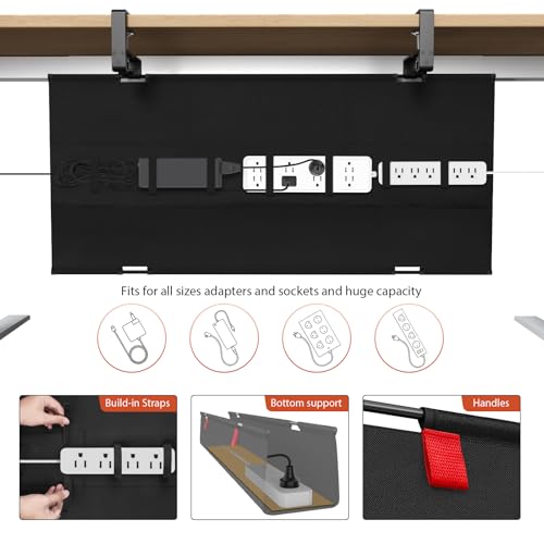 Univivi No Drill Under Desk Cable Management Tray, 36" Cord Organizer for Table, Clamp/Screw Mount Desk Cable Management, Premium Fabric Cable Management Tray for Office, Home - color: Black, size: 36"L x 5.5"W