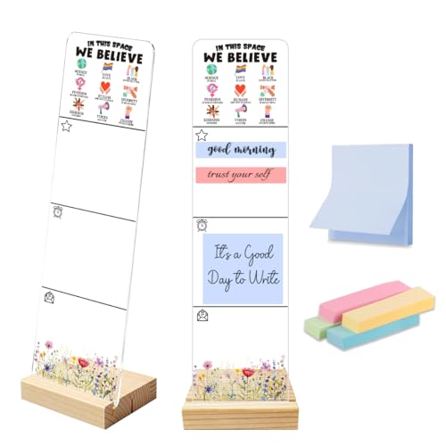 Sticky Note Holder Acrylic Monitor Memo Board Desk Organizers and Accessories Desk Decor Post It Note Holder with 200Pcs Sticky Notes Office Classroom Desk Sign - color: Believe