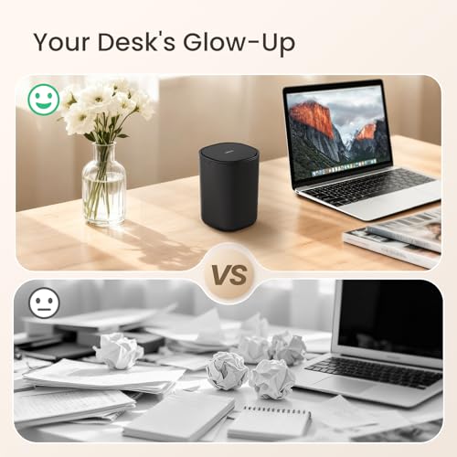 Cesun Mini Desktop Trash Can with Swing Lid, 0.4 Gallon Small Desk Trash Can, Countertop Wastebasket, Modern Tiny Tabletop Bin for Home Office, Makeup Area, or Car Interior (Black) - color: Black