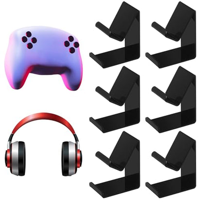 Wonderjune 6 Pcs Headphone Wall Hangers 2 in 1 Adhesive Gaming Headset Holder Hooks for Wall Mount Strong Universal Stand Hooks for Most Headphone Controller, Hat, Baseball Caps, Closet, Door