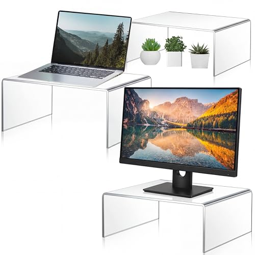 RattanView 3 Pcs Extra Large 16, 15, 14 Inch Acrylic Display Risers Clear Acrylic Shelf Riser Display Stands 8 mm 5 mm Thick Rectangular for Monitors Large Scale Figurines Trophy Commercial Use - size: 16, 15, 14 Inch