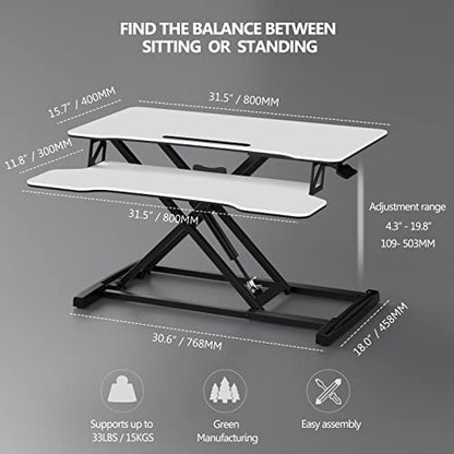 FITUEYES Height Adjustable Standing Desk 32” Wide Sit to Stand Converter Stand Up Desk Tabletop Workstation for Laptops Dual Monitor Riser White SD308003WW - color: White