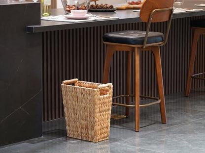 Coeusy 6 Gallon Wicker Trash Can with Wooden Handle,Wicker Waste Basket for Bathroom,Bedroom,Large Narrow Water Hyacinth Trash Basket,Rattan Boho Decor Farmhouse Bathroom Trash Can - size: 6 Gallon