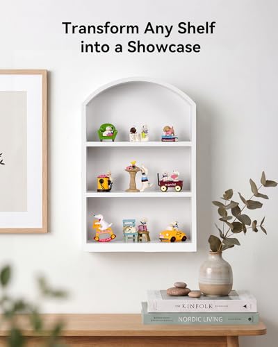 9"x13.5" Small Arched Trinket Display Shelf Shadow Box, White | Fully Assembled, Wooden Shelf for Wall or Desk, Display Collectibles, Knick Knacks, Mini Figurines, Perfumes & Crystals - color: White