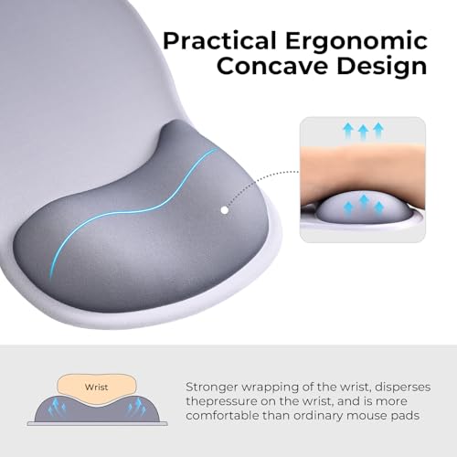 EooCoo Ergonomic Mouse Pad with Gel Wrist Rest Support Middle Concave Design, Relieve Wrist Pain Mousepad, Non-Slip Base for Laptop, Computer, Office Desk Accessories, Carpal Tunnel Syndrome Grey - color: Grey