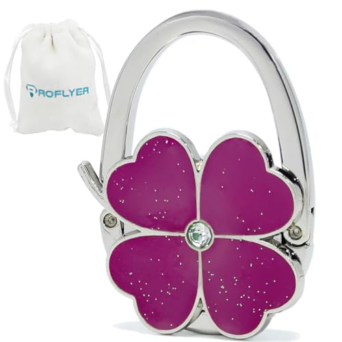 ROFLYER Four Leaf Clover Design Foldable Handbag Hanger Folding Purse Table Hook Holder (Purple) - color: Purple