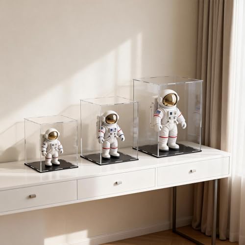 Acrylic Display Case 10x10x10 Inch, Clear Collectible Display Box with Matte Black Base, Dustproof Showcase for Figures, Models, Sports Memorabilia – Easy Self Assembly - size: 10 x 10 x 10 inch