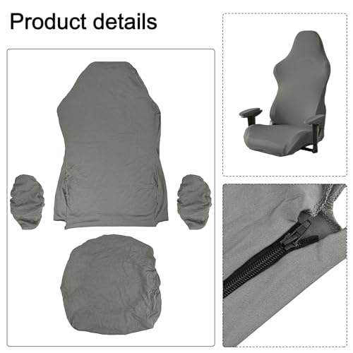 Stretch Gaming Chair Cover, Soft and Comfortable, Dust Protection, Modern Design, for Office Computer Racing Seat(Gray) - color: Grey