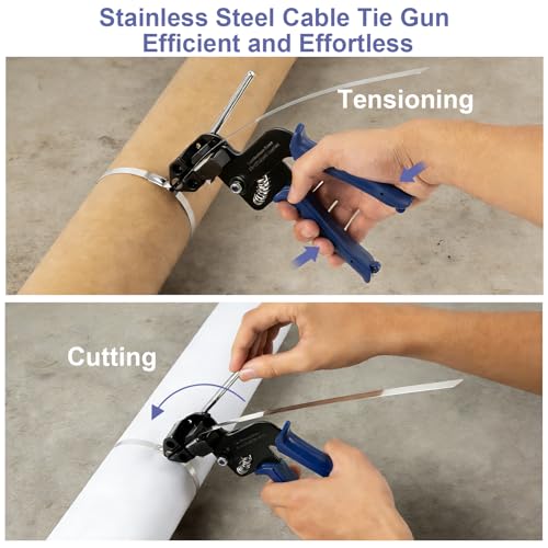 Metal Zip Ties Cutter, Stainless Steel Cable Tie Gun with Tensioning Installation Cutting Tool for Self-Locking Stainless Zip Ties with Free Zip Tie Release Tool, Dual-Hand Operation - style: Dual-Hand Operated