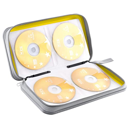 DVD Case, Bivisen CD Case Holder Wallet Binder 96 Capacity CD/DVD Cases Storage Holder Binder Organizer Wallet Book for Car Home Travel (Yellow) - color: Yellow