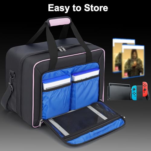 Carrying Case Fit for PS5, Travel Thickened Protective Bag Compatible with Playstation 5 Console, Headset, PS5 Controller, Game Discs, and Gaming Accessories, Pink - color: Pink