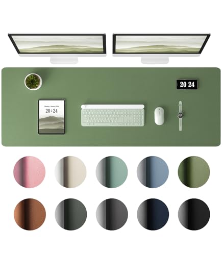 Aothia Leather Desk Pad Protector, Office Desk Mat, Large Mouse Pad, Laptop Desk Pad, Non-Slip PU Leather Desk Blotter, Waterproof Desk Writing Pad for Office and Home (Olive Green, 47" x 17") - color: Olive Green, size: 47" x 17"