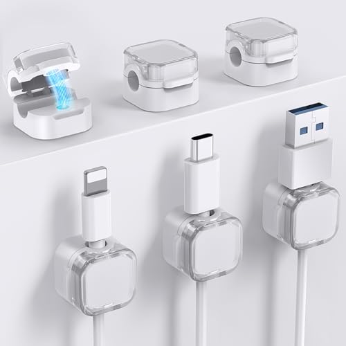 AhaStyle Magnetic Cable Organizer [1s Lock] 6 Pack Cord Holders Clips Strong Adhesive Cord Keeper [Smooth Adjustable] Hide Wire Cord Organizer for Nightstand Kitchen Car Office (White) - color: Crystal White