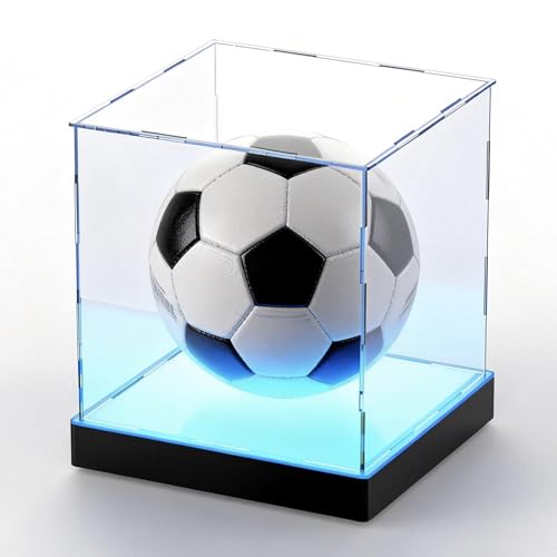 Light Up Acrylic Display Case with RGBW LED Lights, USB Powered with Switch Panel & App Control, Clear Collectible Display Box for Football, Soccer, Figures, Collectables & Trophy, 10x10x10 Inch - size: 10''(L) x 10''(W) x 10''(H)