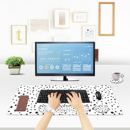 ToLuLu Extended Gaming Mouse Pad, Memory Foam Ergonomic Keyboard Mouse Wrist Rest Support Set, Large Desk Mat with Stitched Edges, Non-Slip Base Mousepad for Home Office Game and Study, Polka Dots - color: Polka Dots