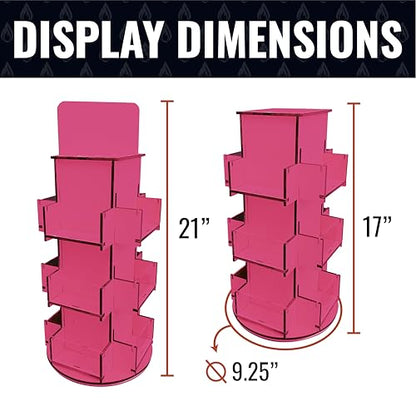 Rotating Display Stand, 3 Tier Wooden Organizer, 4-Sided Display Rack, 360 degree Spinning Multi-Pocket Tabletop Display Stand for Coasters, Stickers, Retail, Showcase, Tradeshow, 17”H, Pink - style: PINK