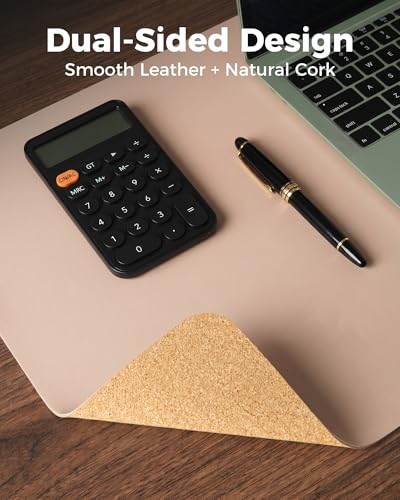 Aothia Double-Sided Desk Pad – 25.6"x13.7" Large Mouse Pad, Leather Desk Mat with Eco Cork Protector, Waterproof Desk Blotter for Office/Home (Pink) - color: Pink+cork, size: 25.6" x 13.7"