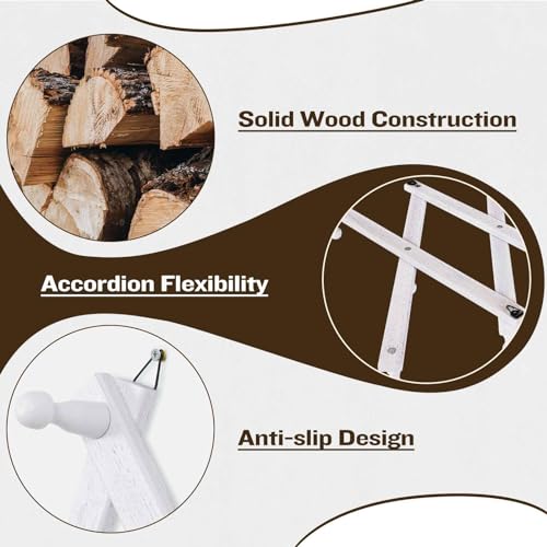SCUNDA Accordion Wall Hanger with 20 Hooks, Wooden Wall Expandable Coat Rack for Coat, Hats, Baseball Caps, Coffee Mug, Jewelry(Ruist White) - color: Rustic White, size: 20 Hooks