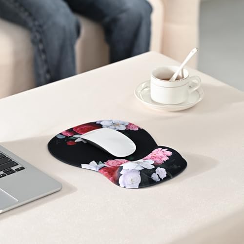 EooCoo Ergonomic Mouse Pad with Gel Wrist Rest Support Middle Concave Design, Relieve Wrist Pain Mousepad, Non-Slip Base for Laptop, Computer, Office Desk Accessories, Carpal Tunnel Syndrome - color: Black Flower