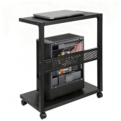Bfttlity Large PC Stand Computer Tower Stand 2-Tier Metal CPU Holder with Locking Caster Wheels Suitable for Most PC (XL, Black) - size: Extra Large-Black