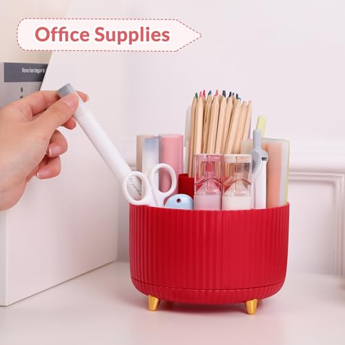 SKYDUE 360 Degree Rotating Desk Organizer, Dual-Purpose Pencil Pen Holder, Pen Organizer with 5 Slots, Pencil Cup for Office, School, Home - color: Red_1Pack