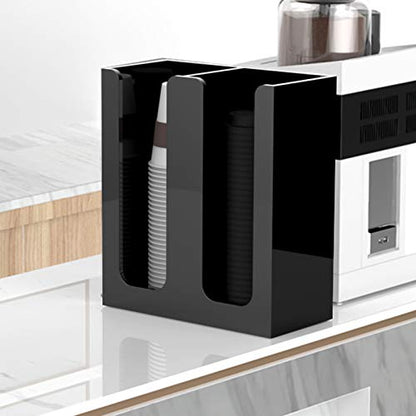 Richboom Acrylic Coffee Cup and Lid Storage Organizer Holder, 2 Compartments, Black - color: Black