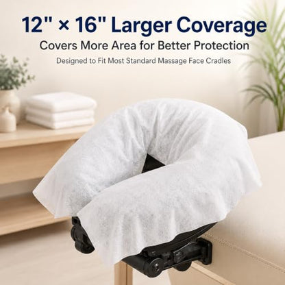 500 Count Disposable Face Cradle Covers for Massage Table | Soft Spunlace Massage Table Headrest Covers, 12 x 16 Inch Face Rest Covers for Spa, Salon, Chiropractic & Tattoo, White - size: 500 pcs