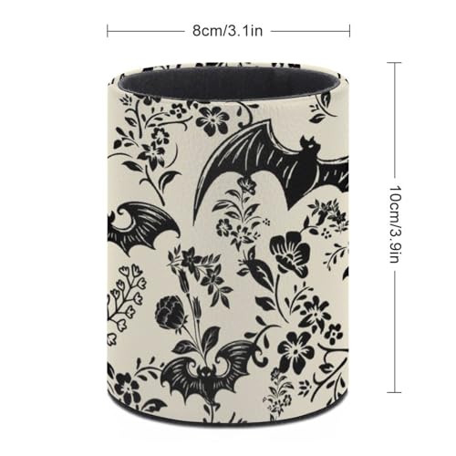 Gothic Bat Flowers Pen Holder Pencil Cup for Desk Organizer | Cute Makeup Brush Holder PU Multifunctional Office Suppliesfor Decor Home Classroom School - color: Bat Flowers