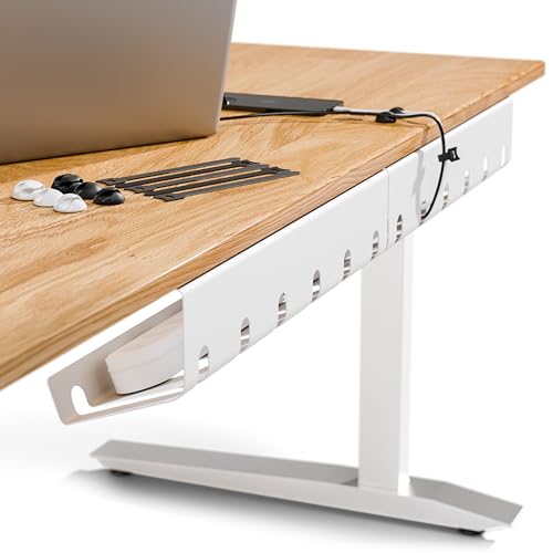 PAMO Cable Management Under Desk for Easy mounting Under-Table I Set of 2 - with 10X Cable Ties I Desk Organizer for Office/Home Office Table Thoughtful Cable Tray Holder - color: White, size: Set of 2