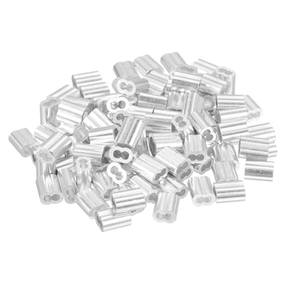 uxcell 100Pcs Aluminum Crimping Loop Sleeve for 5/64" Diameter Wire Rope, Double Ferrule Aluminum Wire Rope Sleeve for Cable Line End - size: 5/64"