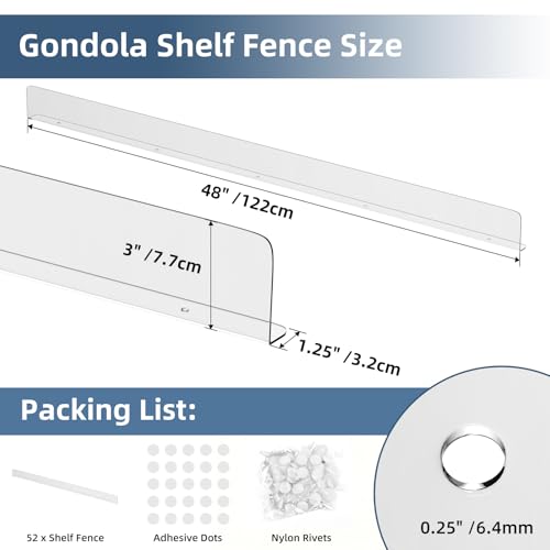Nalwort 10 Pcs Retail Gondola Shelving Front Fence, Clear PET Shelf Fence with 1/4" Holes and Screws, Front Lips Barrier for Retail Store Display Rack, 3" H x 48" L - size: 3" H x 48" L