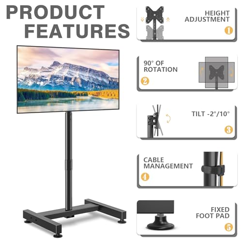 TVON TV Floor Stand for 13-50 inch LCD LED Flat/Curved Panel Screen TVs up to 44 lbs, Height Adjustable TV Stand Mount with VESA 200x200, Portable TV Stand for Bedroom, Dorm Room, Office - size: 13-50 inch TVs, 44 lbs capacity
